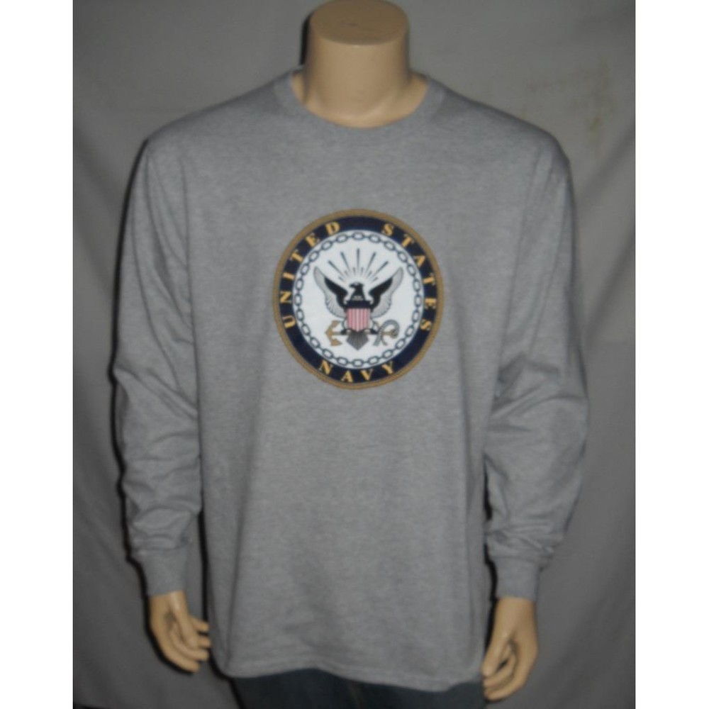 United States Navy T Shirt Mens Sizes Military Servicemen Long Sleeve Gray